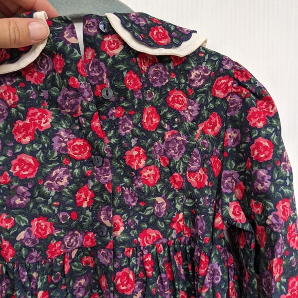 VINTAGE Laura Ashley red purple ditsy floral peter pan collar dress - Picture 10 of 10